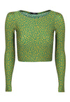 TOP CROPPED MANGA LONGA DEDINHO SHINY LEOPARD GOLD