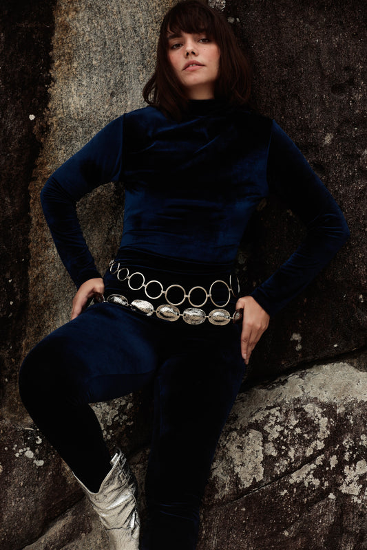 BLUE SPACE CACHARREL VELVET BLOUSE
