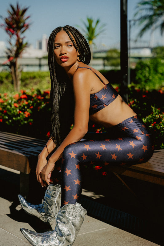 LEGGINGS SHINY STARS DARK MARINE COFFEE