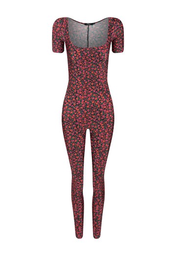 SHINY FLOWERS BLACK OVERALL