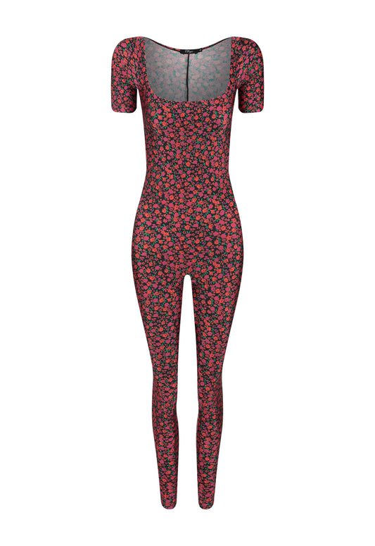 SHINY FLOWERS BLACK OVERALL
