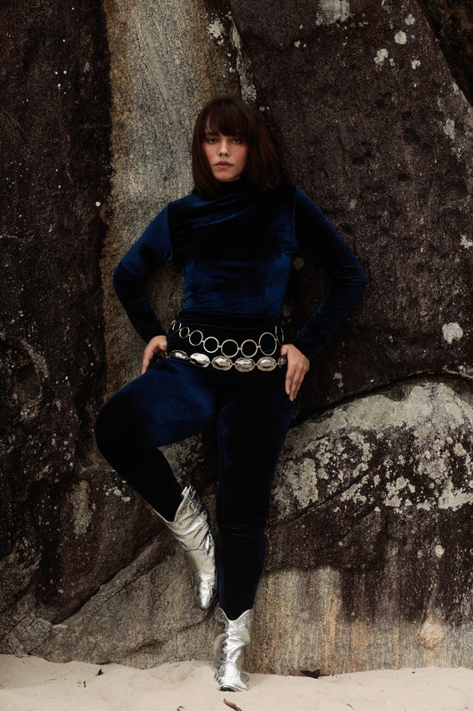 BLUE SPACE VELVET LEGGINGS