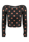 TOP CROPPED MANGA LARGA DEDINHO NEGRO ESTRELLAS BRONCE
