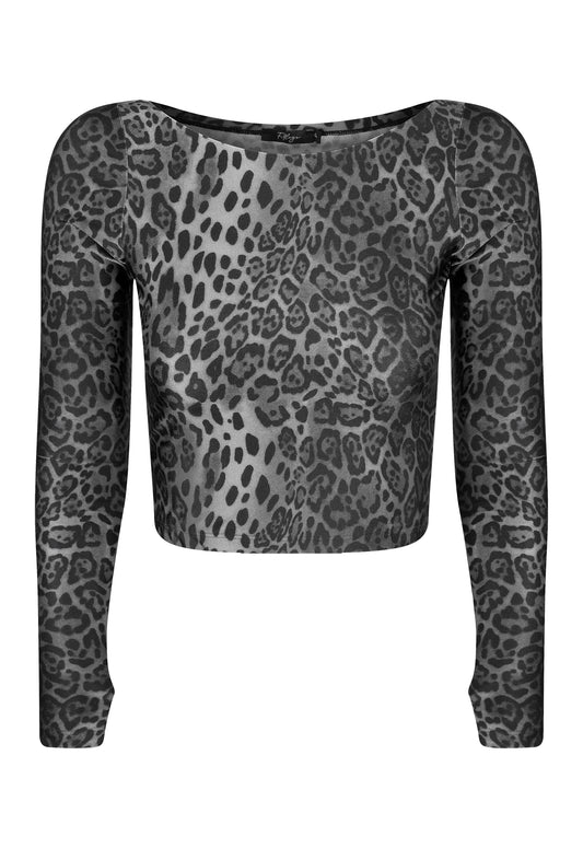 GREY WILD LONG SLEEVE FINGERBOARD CROPPED TOP