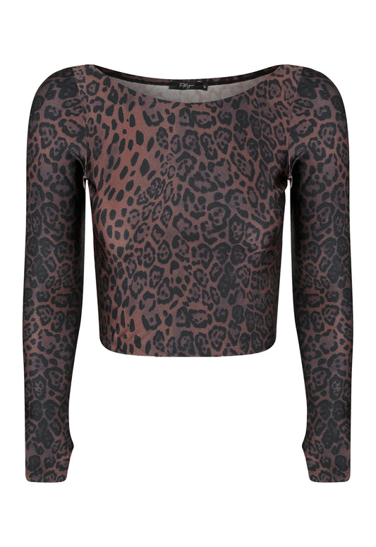 BROWN WILD LONG SLEEVE FINGERBOARD CROPPED TOP