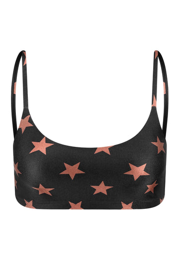 TOP BÁSICO NEGRO BRILLANTE ESTRELLAS BRONCE