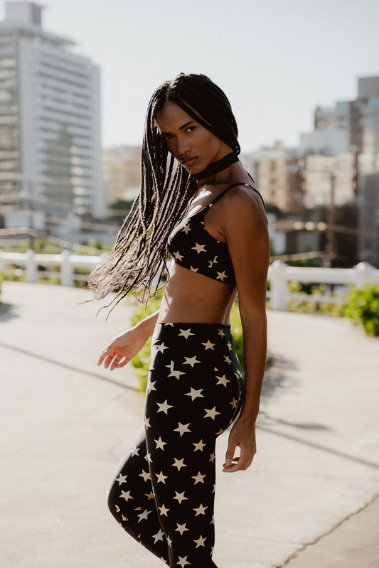 LEGGINGS SHINY BLACK STARS OFF WHITE