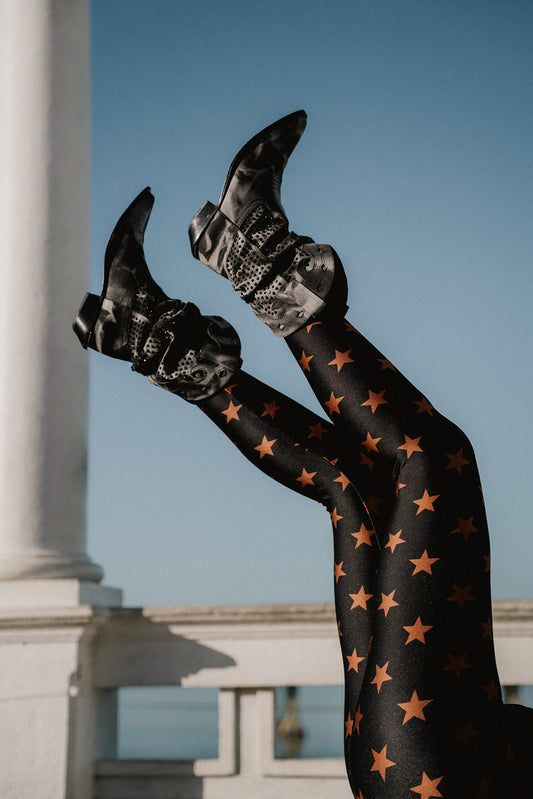 LEGGINGS SHINY BLACK STARS BRONZE