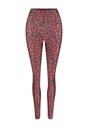 SHINY FLOWERS BLACK LEGGINGS