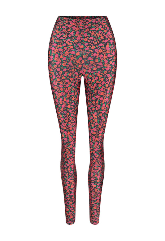 SHINY FLOWERS BLACK LEGGINGS